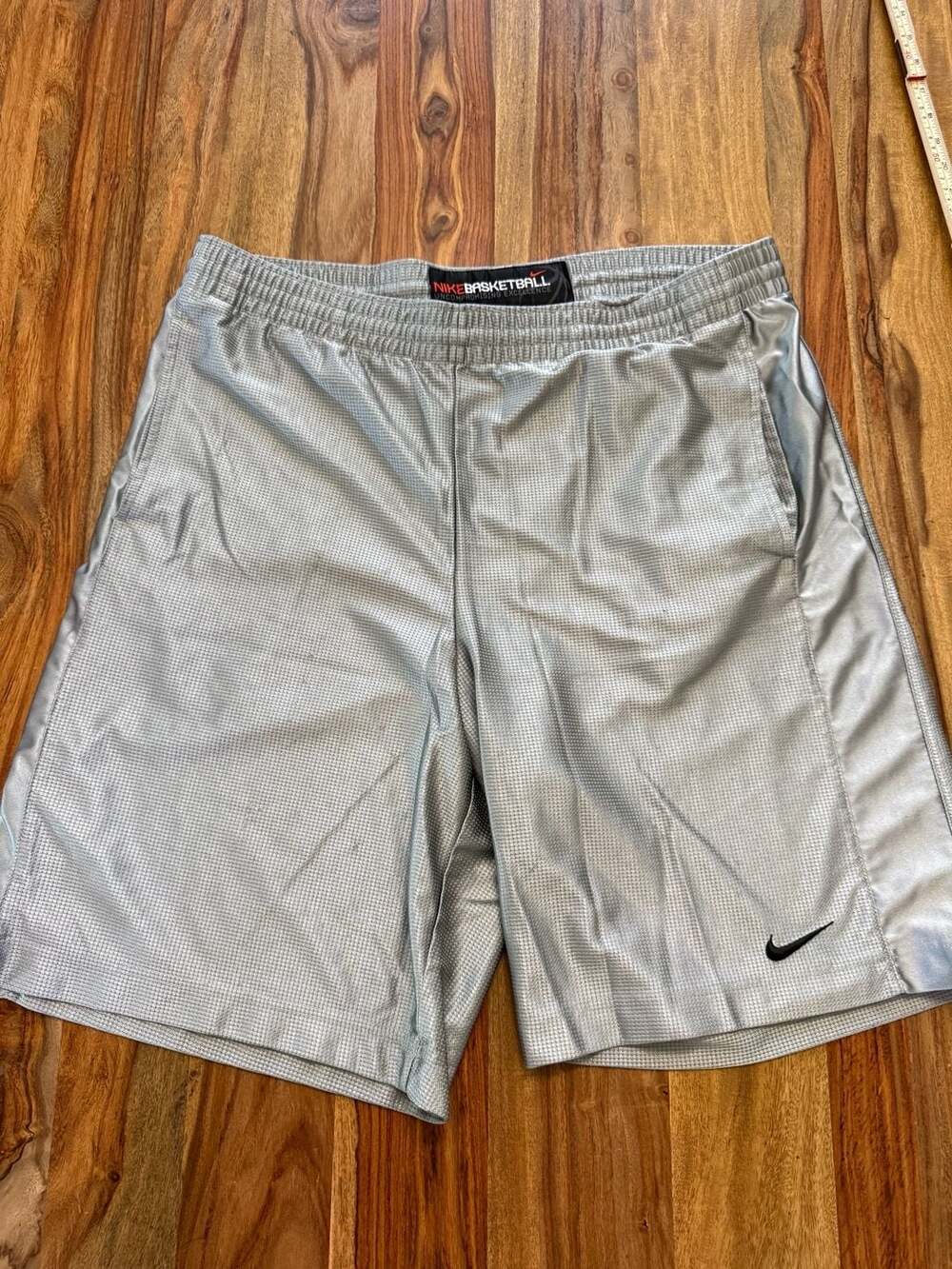 Vintage Nike Basketball Uncompromising Excellence Athletic Shorts Silver  Sz Lg